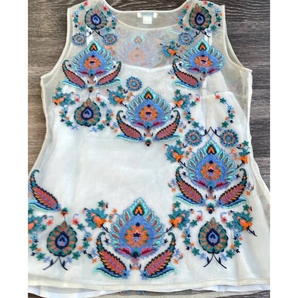 Sundance Catalog Top Women’s Sz XS  Thermal BOHO Embroidered Shirt Blue Summer - Picture 13 of 14